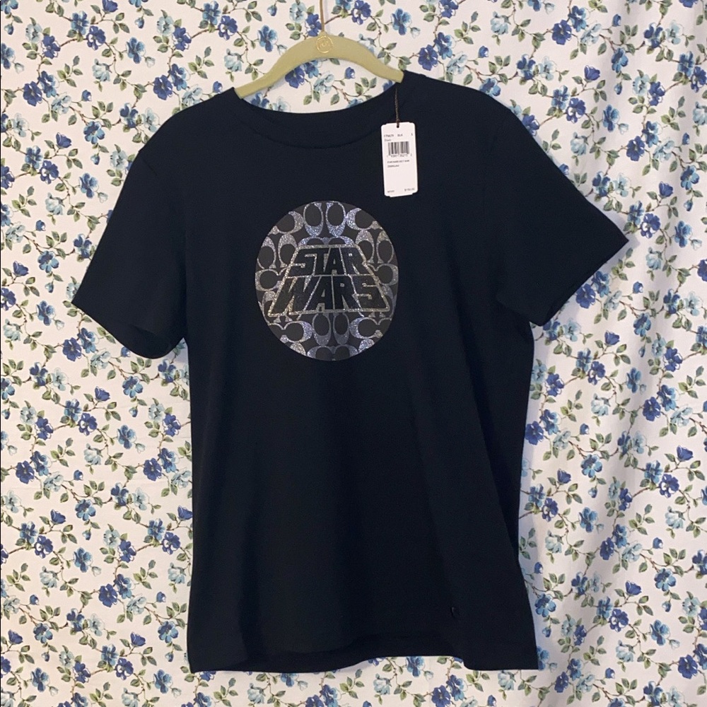 Coach Star Wars Logo Black Glitter Tee Shirt - Picture 13 of 16